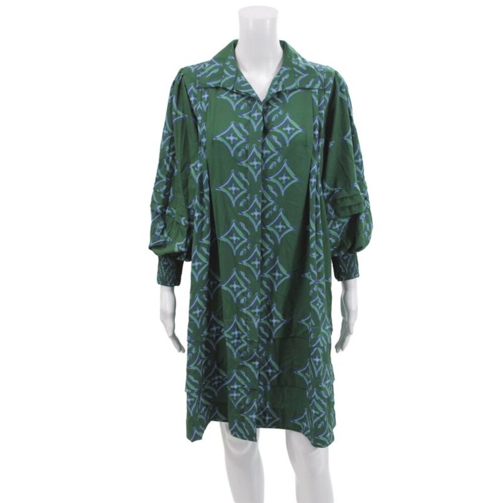 LAVI Women Shirt Dress Green Long Sleeve Collared Button Geometric Size S